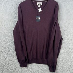 Joseph Abboud 100% Merino Wool Sweater V-Neck Men 2XL Burgundy Knit Pullover NEW